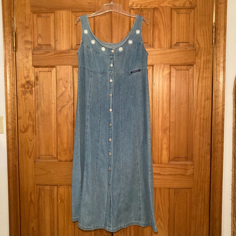 NWOT No Excuses Original Vintage 80s 90s Dress Denim Sleeveless Blue Maxi Size M